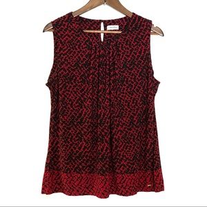 Calvin Klein Pleated Sleeveless Top Red L